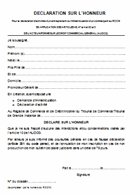 Fiche de déclaration sur l'honneur